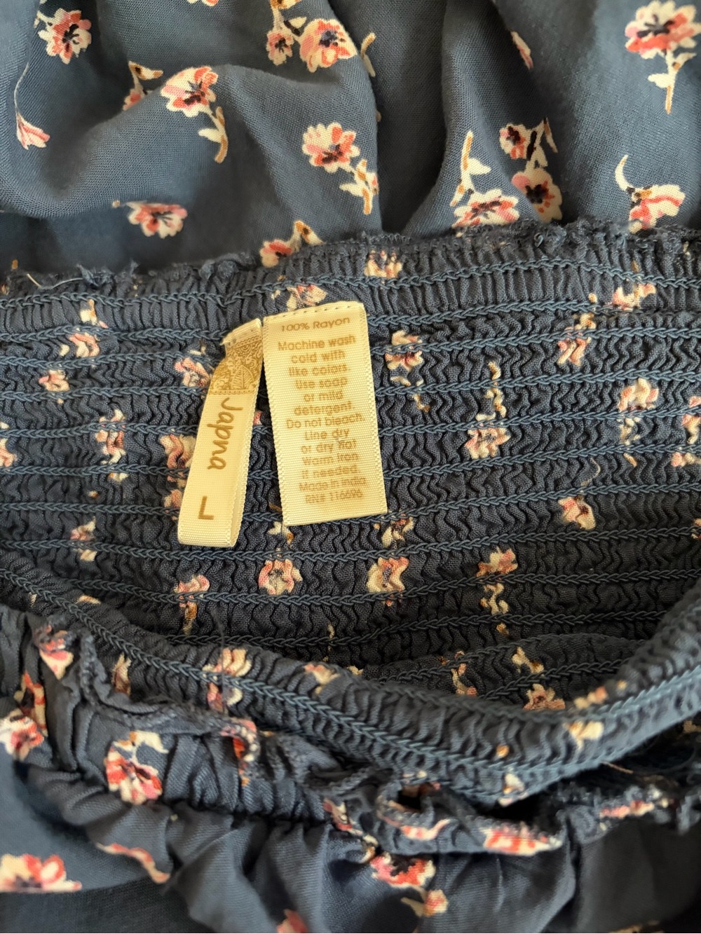 Japna Smocked Off the Shoulder Floral Bell Bottom Jumpsuit Dusty Blue L - Picture 3 of 3